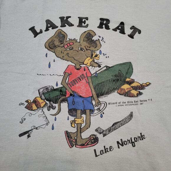 Vintage 1987 "Lake Rat" T-Shirt Womens XS/S Baby Tee Single-Stitch - Picture 2 of 11